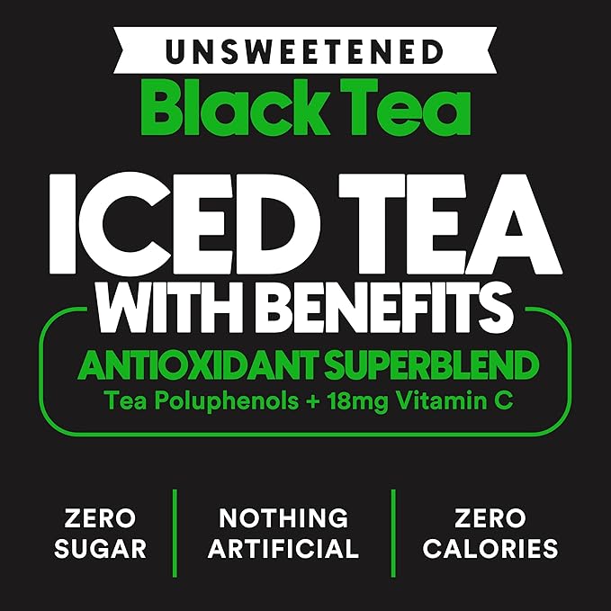 Ryl Iced Tea, Unsweetened Black Tea, Antioxidant Superblend, Zero Sugar, Zero Carb, Zero Calorie Iced Tea, 16.0 Fl Oz (12-Pack)