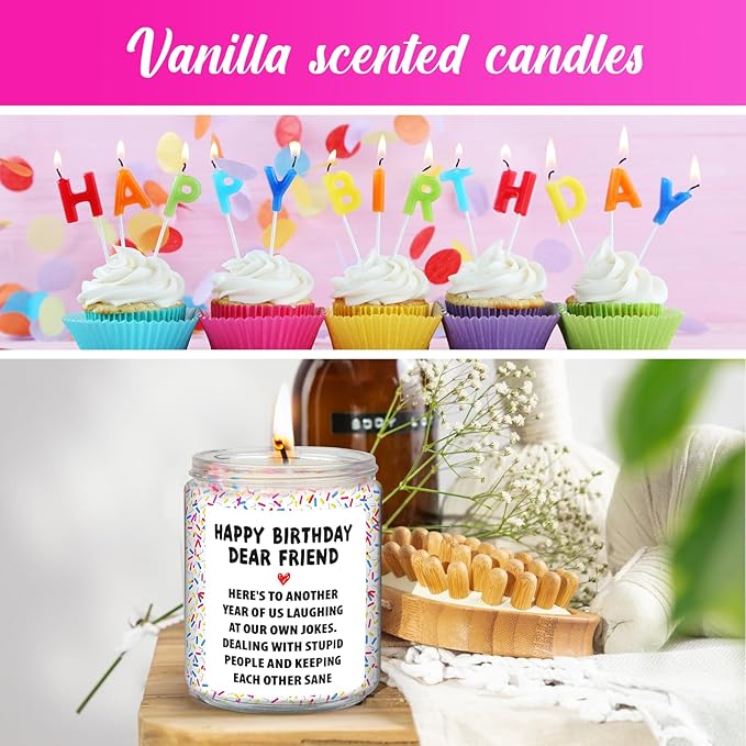 Happy Birthday Gifts for Women - Funny Gifts for Best Friends, Sister, Coworker, Classmate, Girlfriend, Bestie - Christmas Candles - Vanilla Birthday Cake Scent Candle with Colorful Sprinkles - 7 oz