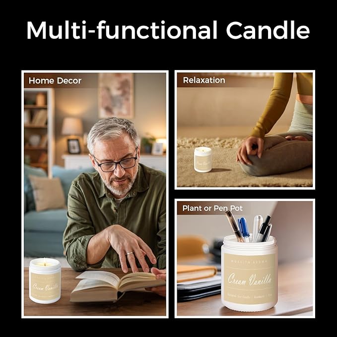 MOASITN Cream Vanilla Highly Scented Candles for Home| Natural Soy Aromatherapy Candle| Handmade Long Lasting Jar Candle| Candel Gift for Women,Men as Summer,Birthday,Housewarming,Relaxing Gifts| 7oz