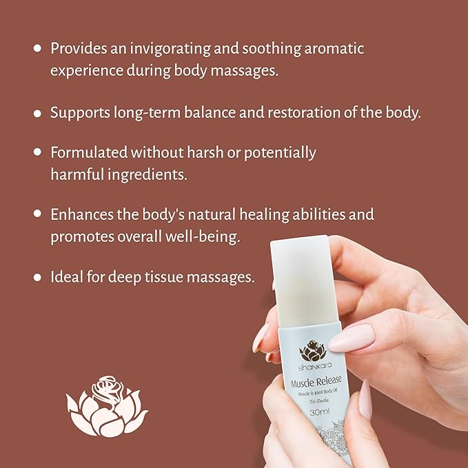 Shankara Muscle Relief Oil – Body Massage Oil for Sore Muscles and Joints with Arnica, Boswelia & Sweet Birch – Gua Sha, Ayurvedic Massage Therapy, Post Gym, Relaxation (30ml)