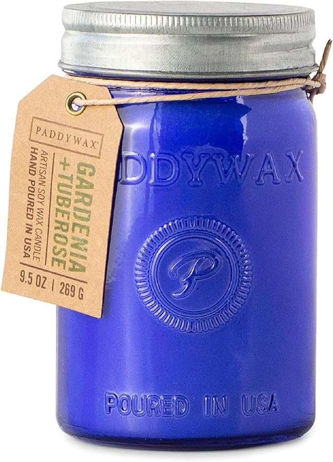 Paddywax Scented Candles Relish Collection Soy Wax Artisan Candle in Glass Jar with Lid, 9.5-Ounce, Gardenia + Tuberose