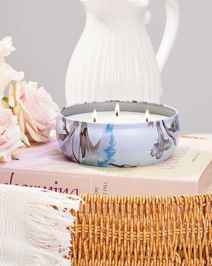 M&SENSE Happy Gardenia Scented Candles Large 3 Wick Soy Tin Candle, Over 40 Hour Burning Time, 100% Natural Vegan Wax Relaxing Aromatherapy Aesthetic Candle Gift for Women Men