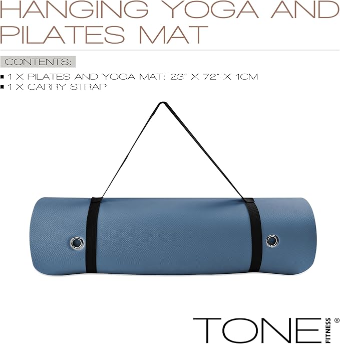 TONE Fitness Hanging Yoga Mat, Pilates Mat, Exercise Mat for Home Workouts with Carry Strap | V Pattern | Multiple Colors