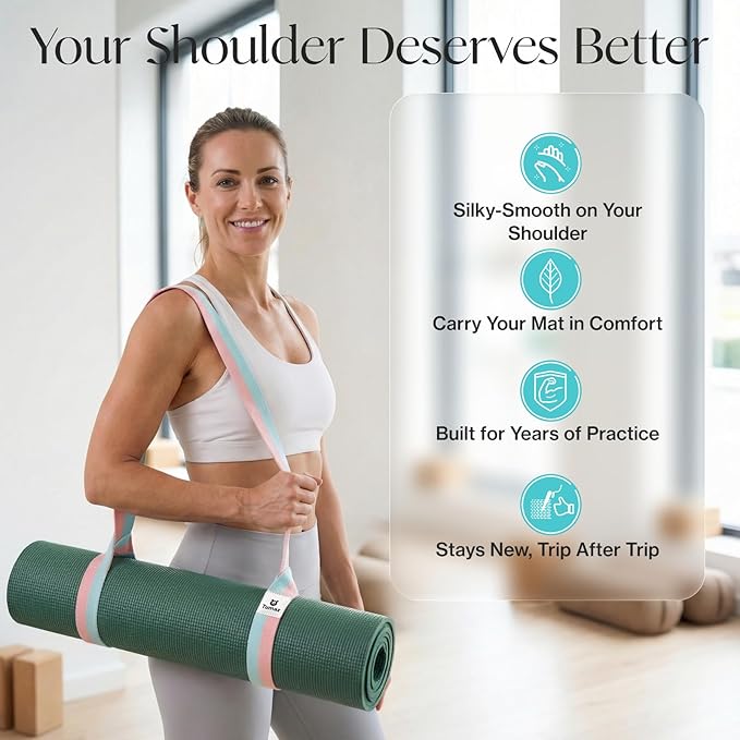Tumaz Yoga Mat Strap [MAT NOT Included] (2 Sizes) with Extra Thick & Comfy Delicate Texture, Adjustable Yoga Mat Carrier