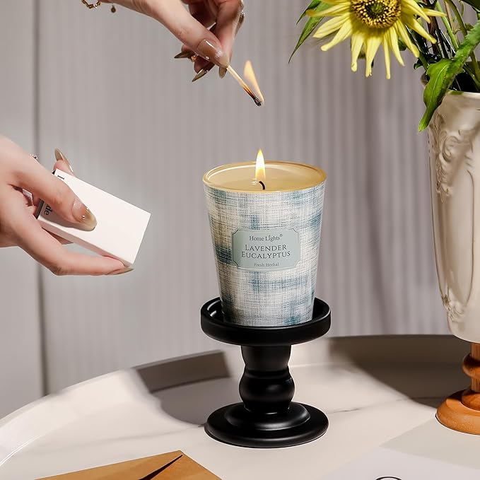 HomeLights Soy Wax Candles for Home Scented, 1-Wick Candles in Lavender Eucalyptus Scented, Aromatherapy Candles Gift for Parties, Relaxing, Scandinavian Minimalist Design, 6.7oz
