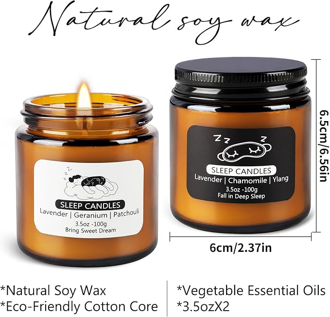 2 Pack Scented Candles Set|7 oz.Sleep Sweet Dream with Lavender,Geranium and Patchouli, Deep Sleep with Lavender,Chamomile Aromatherapy Candle,Long Lasting Time,Perfect Home Gifts for Men,Women