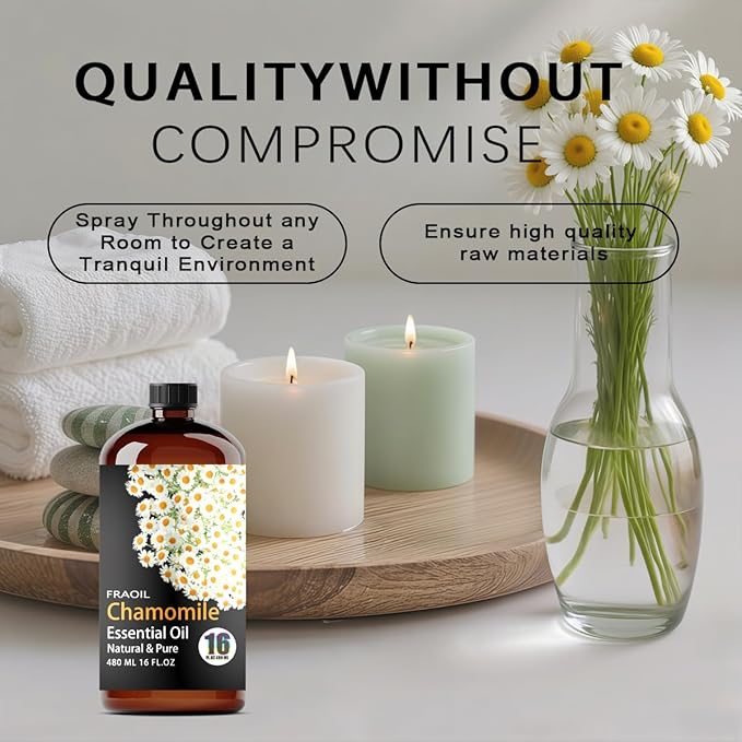 Chamomile Essential Oil, Chamomile Oil 16 Fl Oz 480 ML for Diffuser Humidifier Yoga Cleaning DIY Candle Soap Making Perfume Gift for Women Essential Oils
