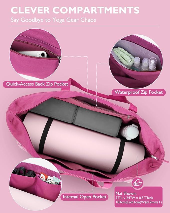 Gonex Yoga Mat Bag, Extra Large Canvas Gym Bag with Waterproof Pocket Metal Zipper, Fits Mat & Blocks, Stylish Yoga Mat Carrier for Women, Ideal for Yoga, Pilates, Workout, Travel