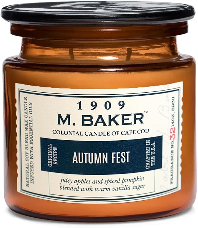 Colonial Candle Autumn Festival Scented Candle, 2-Wick Natural Soy Blend Wax Candle Infused with Essential Oils, 14 oz Apothecary Glass Jar Candle - Made in The USA