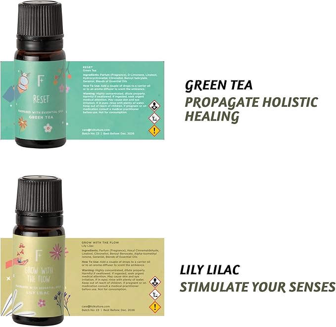 Folkulture Self Love Club Essential Oils Set | 6 Relaxing Fragrance Oils for Diffusers | Green Tea, Cashmere, Ocean Salt and More| Valentine’s Day Aromatherapy Gift for Her | Self-Care Lovers