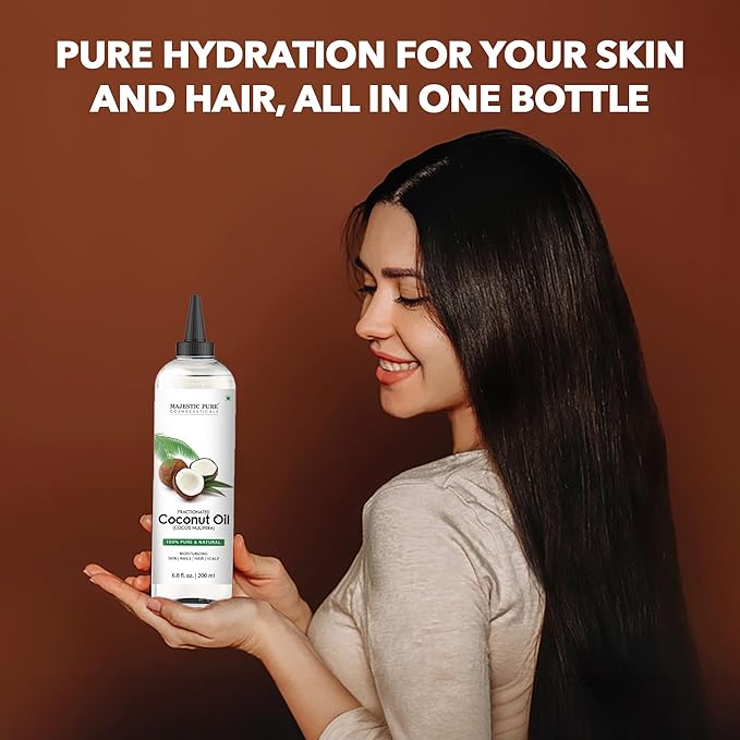 Majestic Pure Fractionated Coconut Oil - Relaxing Massage Oil, Liquid Carrier Oil for Diluting Essential Oils - Skin, Lip, Body & Hair Oil Moisturizer & Softener - 6.8 fl oz