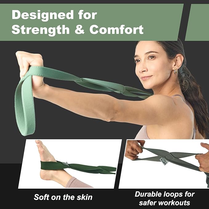 VRTX Stretch Straps for Exercise | Yoga & Pilates Stretching Bands w/ 7 Loops | Resistance Bands for Fitness Workout, Home Gym, Physical Therapy | Soft Mesh Cloth, Durable – Single Pack