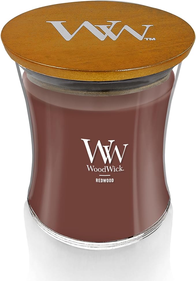 WoodWick Redwood Holiday Candle Gifts for Women and Men, 9.7 oz Medium Hourglass Candle with Crackling Wick