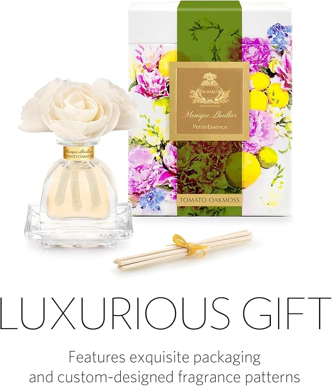 Agraria Monique Lhuillier Tomato Oakmoss PetiteEssence Fragrance Reed Diffuser, 1.7 Oz, Fresh Alluring Sola Flower Earthy Scent Diffusers for Home