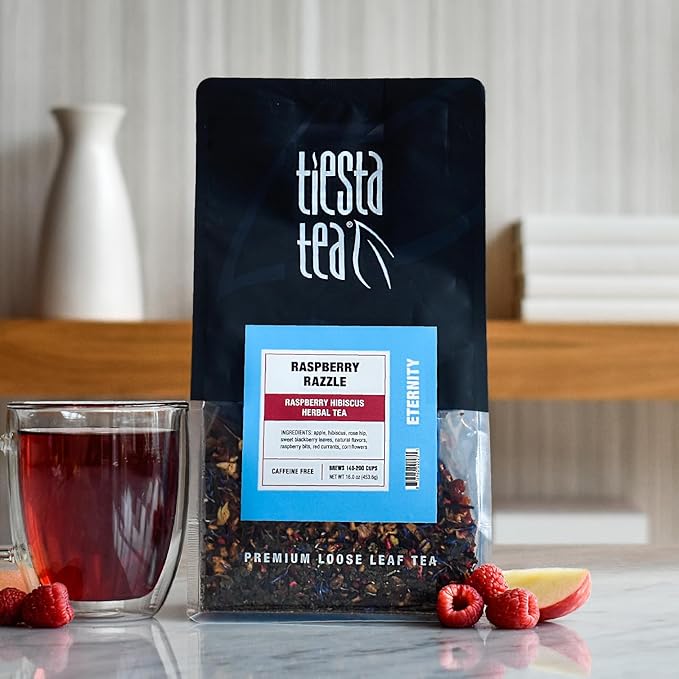 Tiesta Tea - Raspberry Razzle Tea, Loose Leaf, Raspberry Hibiscus Herbal Tea, Premium Caffeine-Free Tea Blend, Make Hot or Iced & Up to 200 Cups, 16 oz Resealable Bulk Pouch