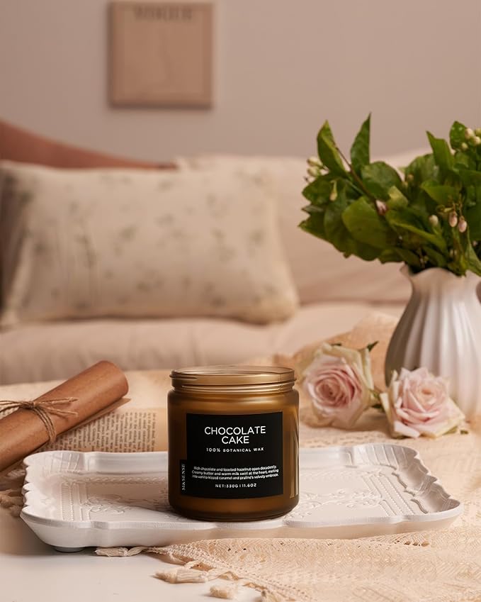 M&SENSE Chocolate Layer Cake Scent Candles, Large 11.6oz Natural Soy Wax 70 Hours Burn Time Clean Non Toxic Scented Classic 2 Wicks Candle for Bedroom Living Room Office