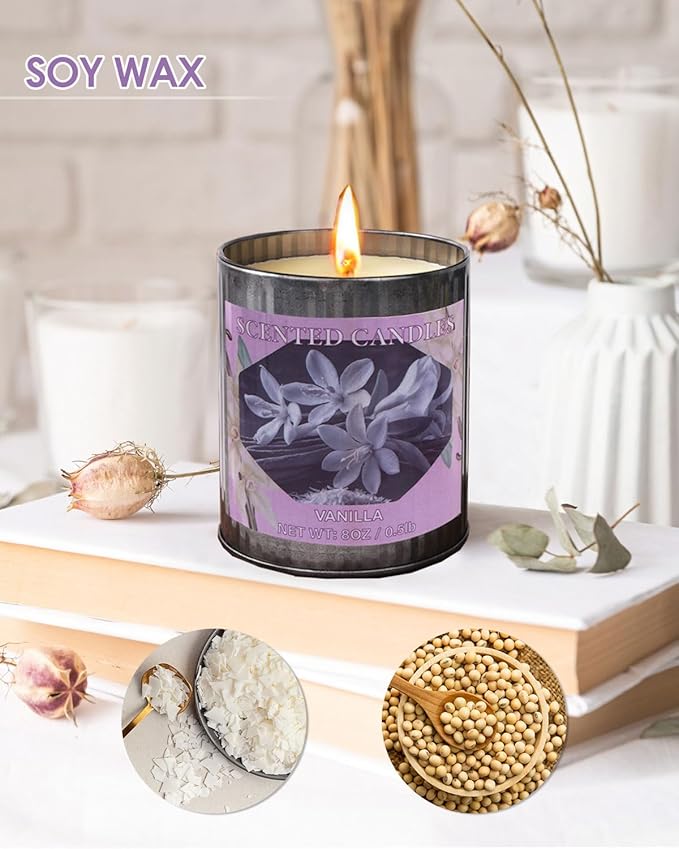 Scented Candles for Home, 8oz Soy Candle, 50H Burn, Vanilla Aromatherapy, White Candle in Gift Box, Perfect for Birthday, Mother's Day, Christmas
