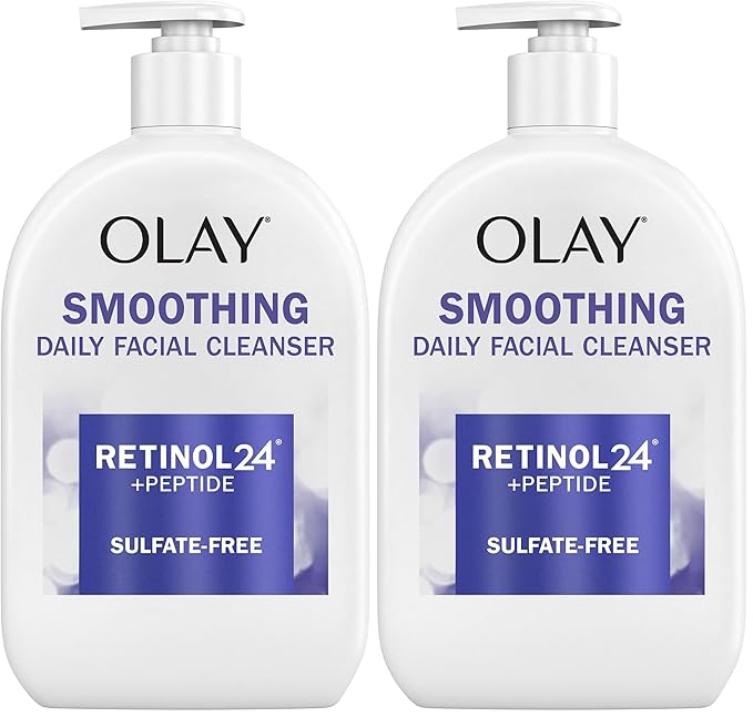 Olay Face Wash, Daily Facial Cleanser with Retinol, Peptides & Glycerin - Smoothing, Noursihes Skin Surface, Hydrates while Cleansing - Sulfate-Free, Paraben-Free, 16 Oz, (Pack of 2)