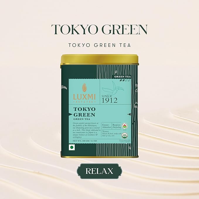 Luxmi Estates - Tokyo Green - Organic Makaibari Darjeeling Green Tea - Loose Leaf - 100g (50 Cups) | From the Foothills of the Himalayas