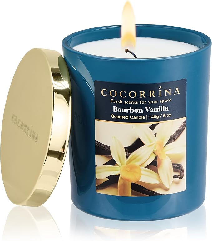 COCORRÍNA Fall Candles - Bourbon Vanilla 5 oz Soy Wax Scented Jar Candles for Home Scented, 31 Hours Burn Time, Aromatherapy Candle Gifts for Men Women