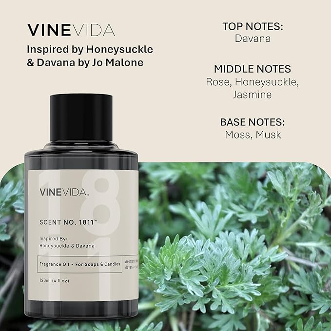 VINEVIDA [10mL] Honeysuckle & Davana Fragrance Oil for Candle Making - Natural Candle Oil Scents - Soap Making Essential Oil - Made in USA
