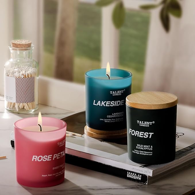 Candles for Home Scented, Natural Soy Wax, Scented Candle Stress Relief and Relaxation, Sweet Peach & Rose, Medium Jar, Ideal for Home and Bedroom Decor