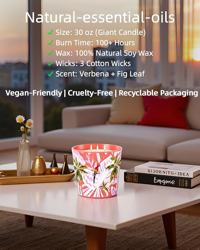Sangria Sunshine Scented Candle, 30oz Natural Soy Wax Non Toxic, Large 3-Wick Luxury Aromatherapy Candle for Home | 100+ Hour Slow-Burn for Home Decor, Stress Relief, SPA