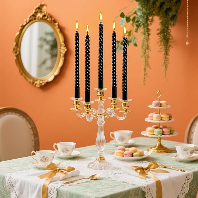 12-Pack 10' Tall Black Spiral Taper Candle Set - Dripless, Smokeless for Halloween&Christmas, Unscented Candlesticks, Dripelss Tapered Candles for Table Rituals,Memorial Prayer Wiccan Rituals.