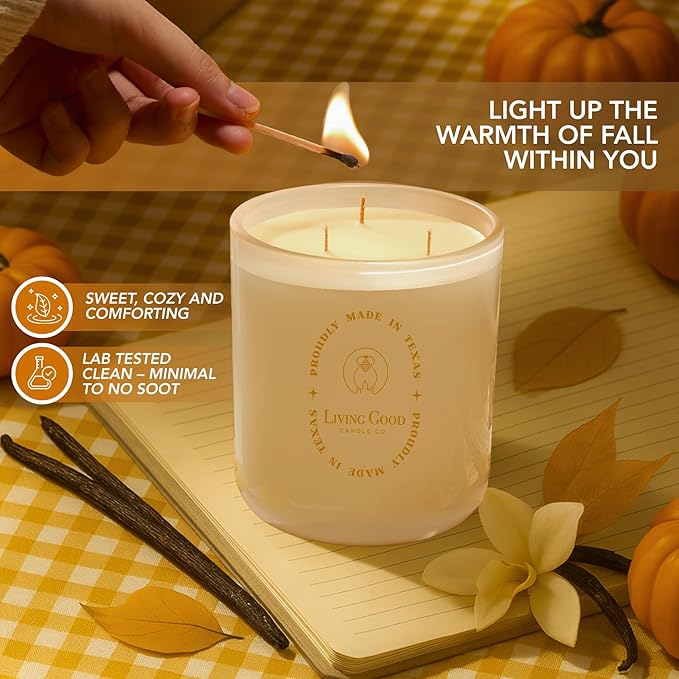 Toasty Pumpkin Brulee - Sweet Pumpkin & Vanilla with Earthy Nutmeg & Cardamom - Perfect Cozy for Fall - Pure Beeswax Candles - 90+ Hours Long Burning - Non-Toxic for Autumn Home Decor - 15 OZ