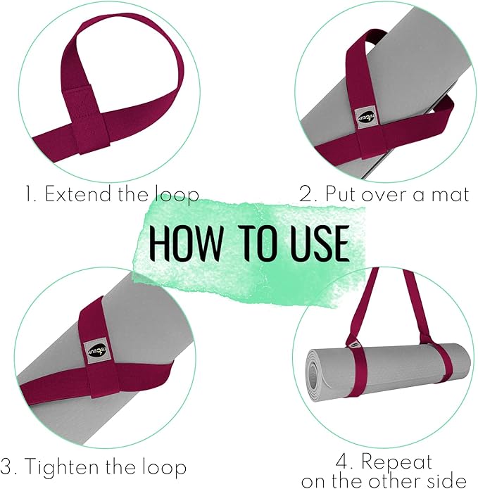 TECEUM Yoga Mat Strap – 30+ Colors – Adjustable Mat Holder Sling Carrier for All Mats [Mat Not Included]