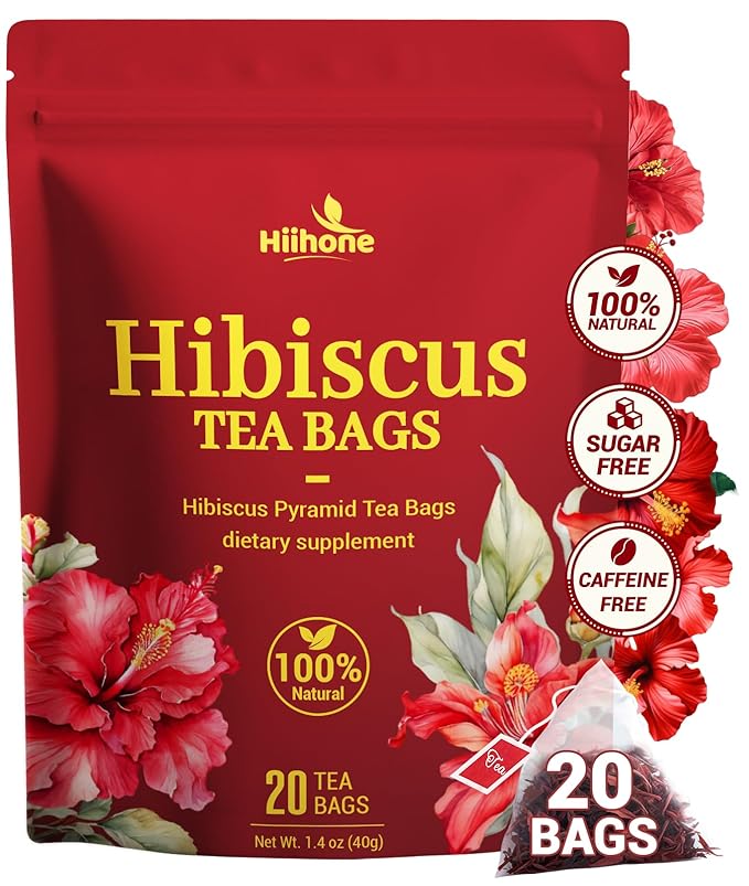 Hibiscus Tea Bags, Hibiscus Flower Herbal Tea - Rich in Vitamin C, Caffeine Free,Sugar Free, 50 Teabags