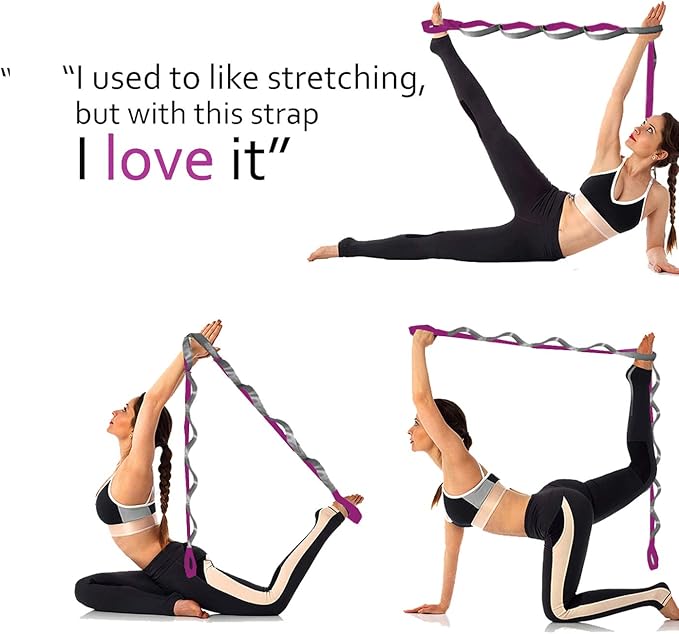 SANKUU Yoga Straps Stretching Strap with 12 Loops Workout Poster, Straps for Stretching Physical Therapy Equipment Long Stretch Out Bands for Exercise, Pilates and Gymnastics for Women Men