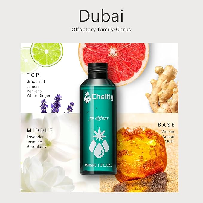 Chelity Hotel Scents Dubai Diffuser Oil, 2.1 Fl Oz (60ml),Home Luxury Aroma & Hotel Fragrance -Essential Oils for Diffuser Oil Refill