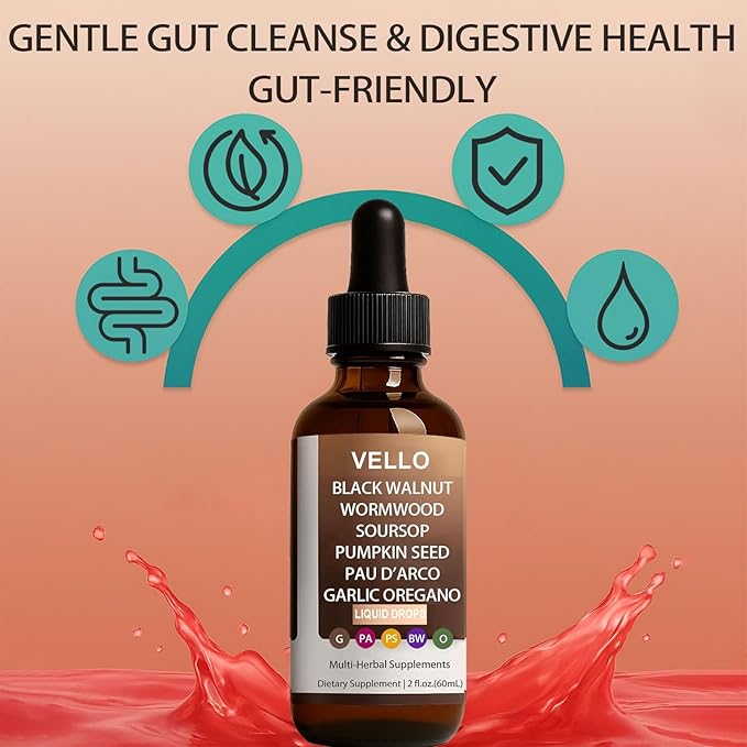 VELLO Black Walnut Wormwood | Soursop, Pumpkin Seed, PAU D'arco, Garlic Oregano | -2 Oz/60ml (1)