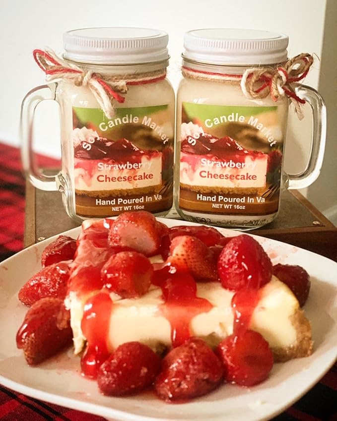Soy Scented Candles | Handmade & Highly Aromatic Candles Burns Upto 85 Hours in Glass Jar - Perfect for Home Decor, Wedding, Birthday, Dinner (Strawberry Cheesecake, 12 oz)