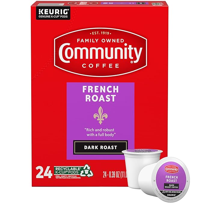 Community Coffee French Roast 24 Count Coffee Pods, Extra Dark Roast, Compatible with Keurig 2.0 K-cup Brewers, 24 Count (Pack of 1)
