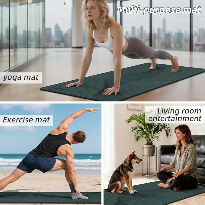 WUWAN Large Yoga Mat 76"x 40"x10mm (2/5 inch) – Extra Thick & Wide, TPE Fitness Mat, Printed Non-Slip Exercise Mat with Carrying Strap for Men & Women, Pilates, Stretching, Fitness & Workout