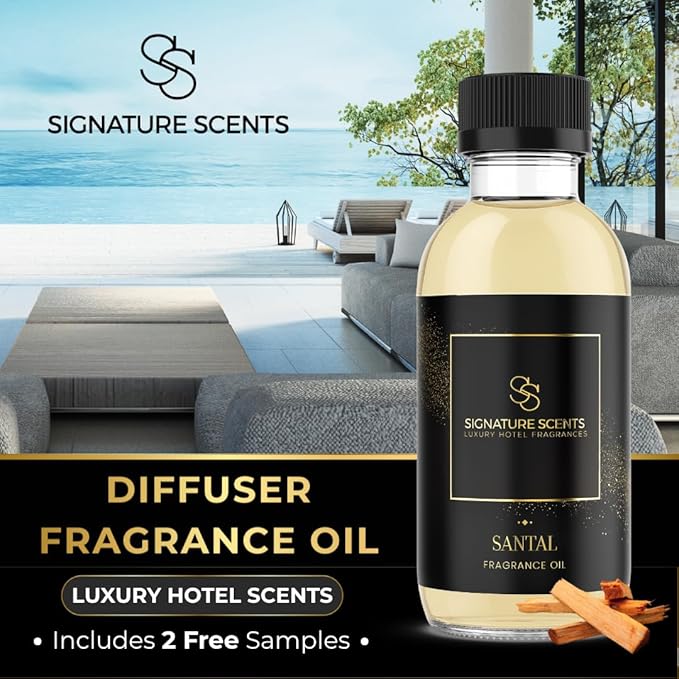 Luxury Hotel Diffuser Oil for Hotels and Homes - Aromatherapy Oils for use with an Essential Oil Diffuser at Home - Fragrance-Scent Diffuser Oil Blend (Santal) 4.05fl oz (120ml)