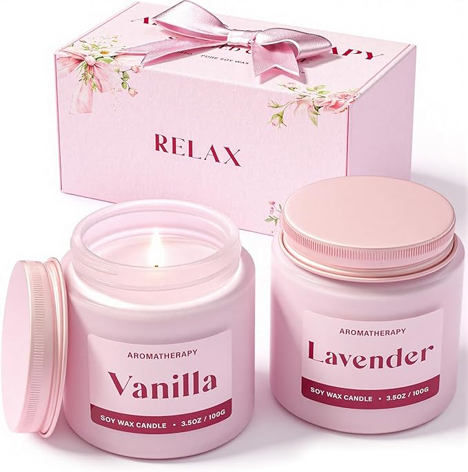 Scented Candles for Women, Soy Candles for Home Scented, Candle Gift Set with Lavender & Vanilla Scents, 2 Pack Aromatherapy Candle for Relaxing, Stress Relief & Home Decor