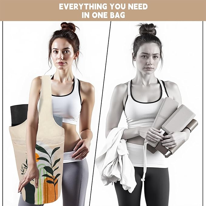 saniwu Yoga Mat Bag Carrier for Women with Side Large Pocket Durable Linen Workout Gym Travel Storage Pilates Mats