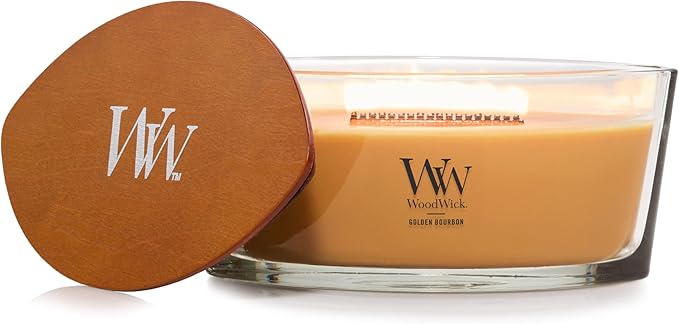 WoodWick Golden Bourbon Holiday Candle Gifts for Women and Men, 16 oz Ellipse Candle with Crackling Wick