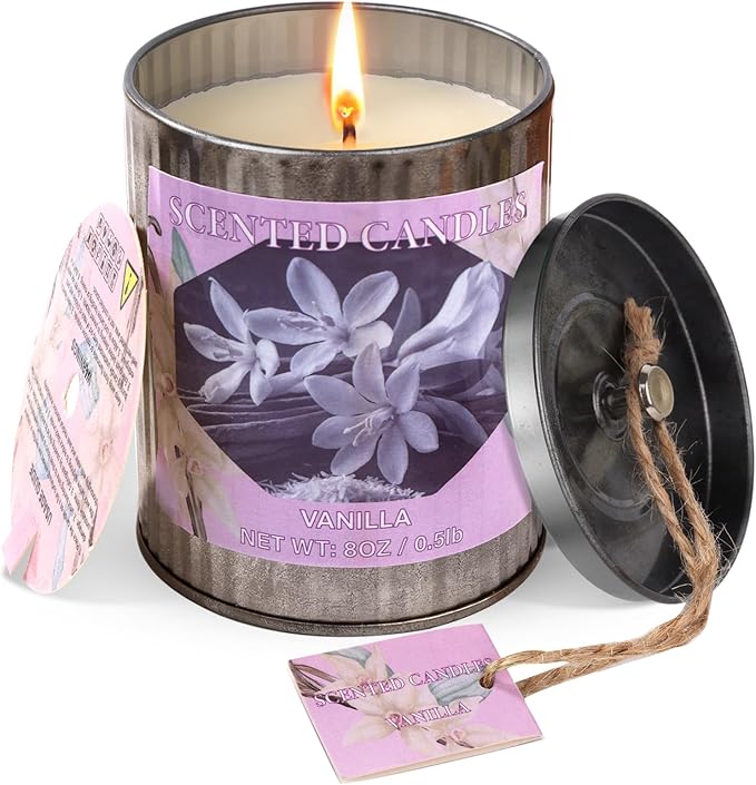 Scented Candles for Home, 8oz Soy Candle, 50H Burn, Vanilla Aromatherapy, White Candle in Gift Box, Perfect for Birthday, Mother's Day, Christmas