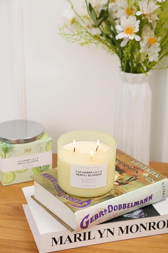 Cucumber Lily & Neroli Orange Blossom 3-Wick Soy Scented Candle, 15.8 oz | Spa Fresh Aromatherapy Candle | Large Scented Candle for Home, Long Lasting & Clean Burning