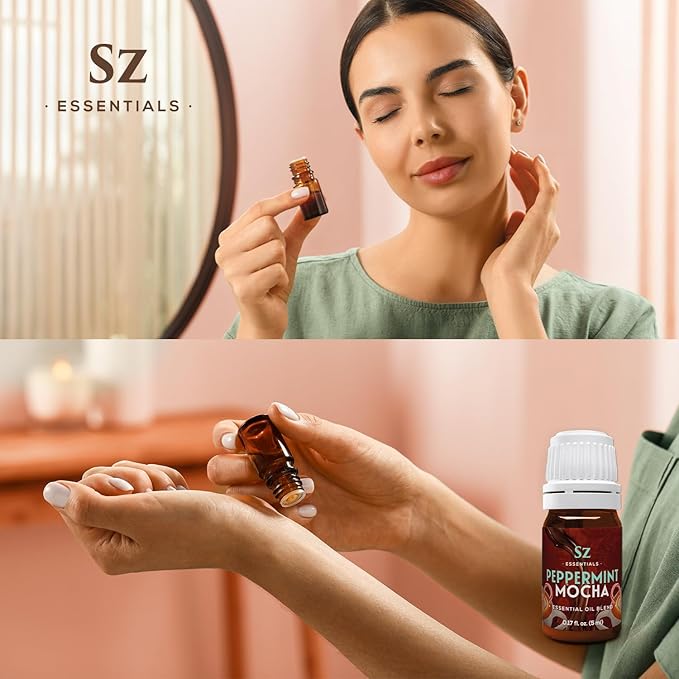 Peppermint Mocha Premium Essential Oil for Diffuser 100% Pure Essential Undiluted Oil - Extracted from Peppermint, Coffee, Cocoa with Vanilla Overtones - Plant Based - 0.17 Fl Oz (5ml)
