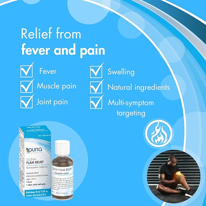 Guna Flam Relief Homeopathic Medicine for Temporary Relief of Minor Aches, Pains, Fever, and Swelling