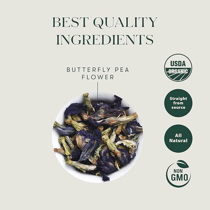 Luxmi Estates - Butterfly Pea Flower Tea - Loose Leaf - 25g (12 Cups) | USDA Certified Organic Blue Tea | Caffeine-Free | Single Ingredient