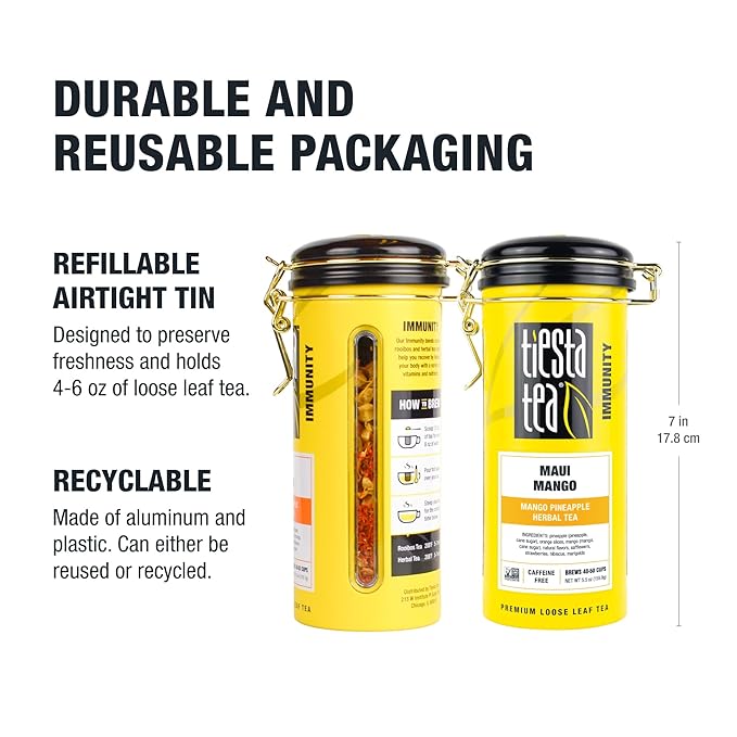 Tiesta Tea Maui Mango, Loose Leaf, Mango Pineapple Herbal Tea, Premium Non-Caffeinated Fruit Blend, Makes Hot or Iced & Brews Up to 50 Cups, 5.5 Ounce Refillable Tin