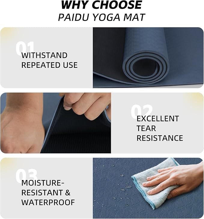 PAIDU Extra Long Wide Yoga Mat 76"x33"x2/5 Inch - Non Slip Thick Exercise Mat for Home Gym, Yoga, Pilates & Workouts