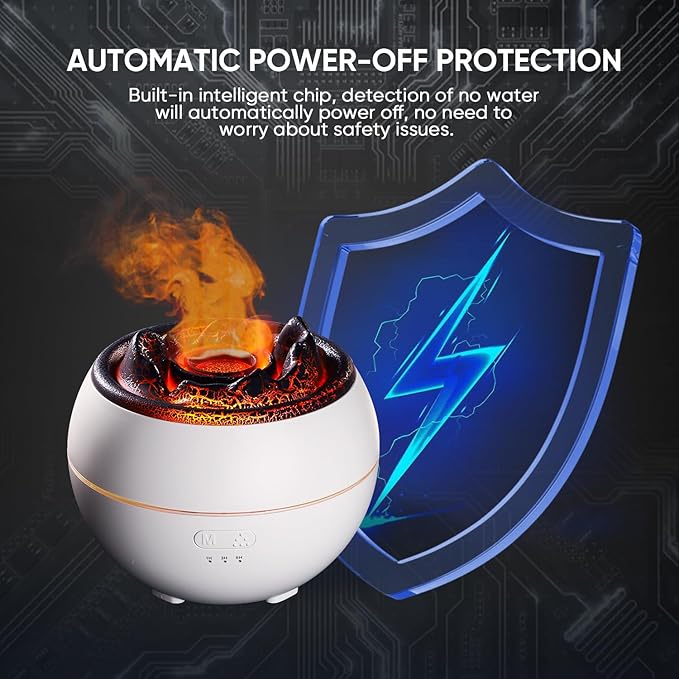 Essential Oil Diffuser, Volcano Fire Flame Aromatherapy Diffuser, 360ml Ultrasonic Cool Mist Humidifier, Scent Aroma Diffuser with 7 Colors Light, Timer & Auto Shut-Off for Home, Room (White)