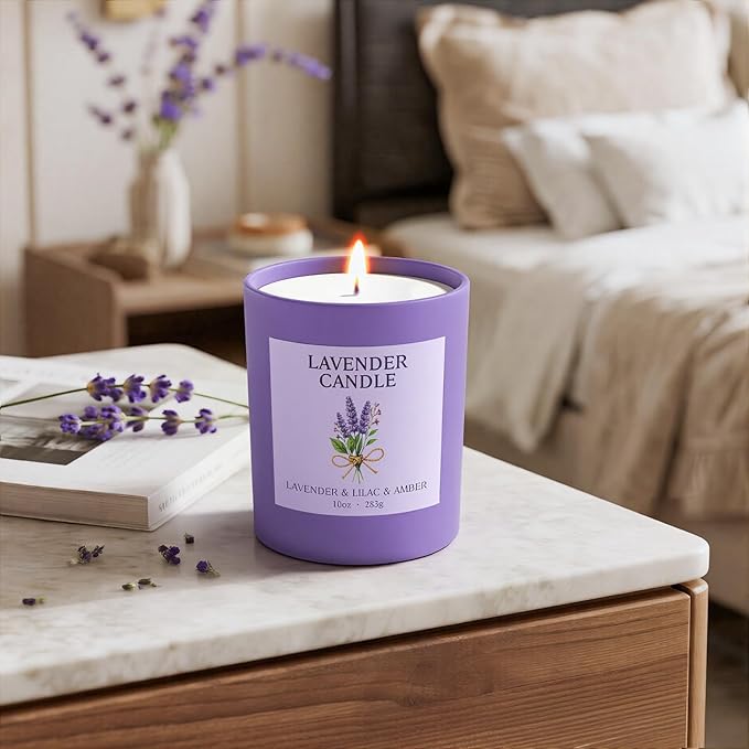 NORVENCE Lavender Candle, Lavender Scented Candles for Women, 10oz Soy Candles with Bamboo Lid for Home Scented, Birthday Gifts for Women and Men, Hand-Poured Candle for Relaxation, Home Decor